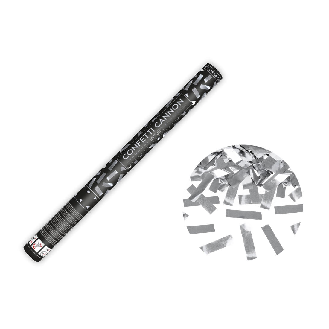 Srebrni konfeti top 60 cm – kovinski učinek