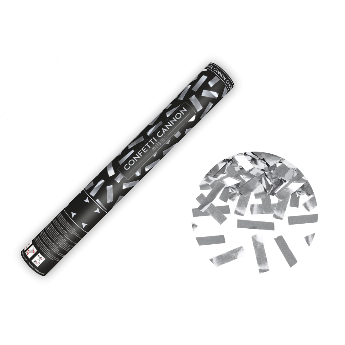 Srebrni konfeti v tubi 40 cm – kovinski učinek