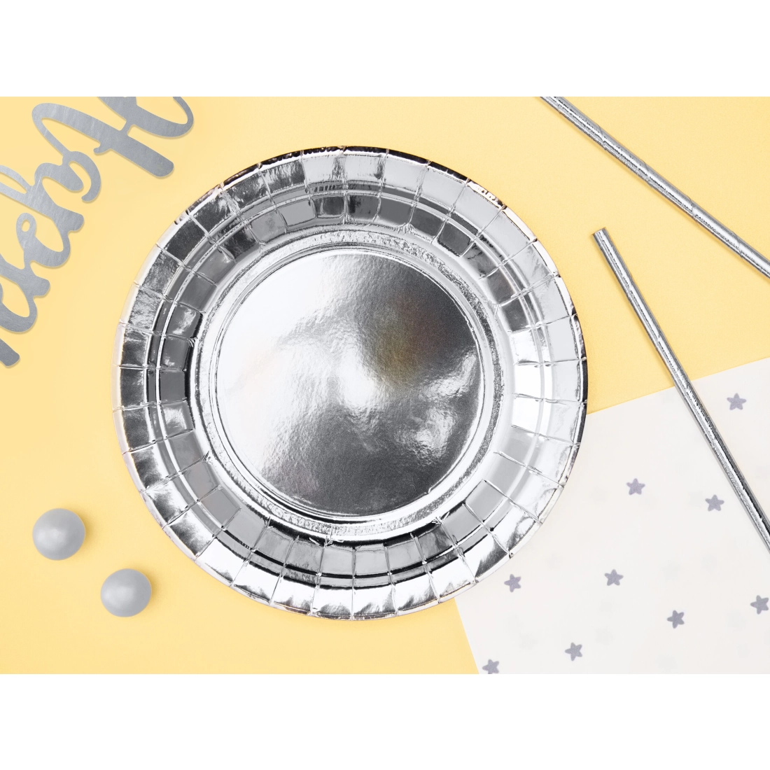 Srebrni papirnati krožniki 18 cm – paket 6 kos