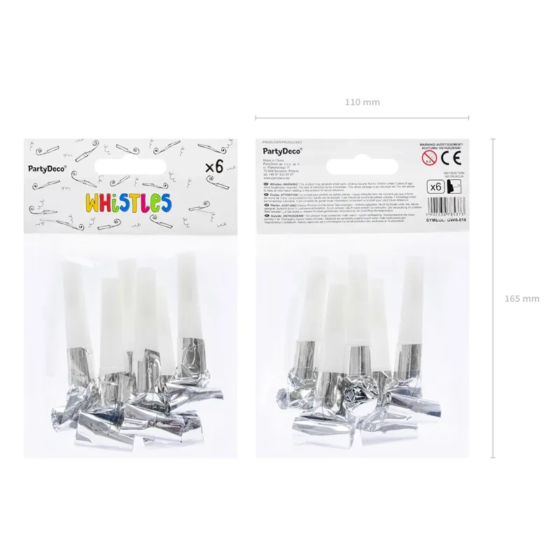 Srebrne zabavne piščalke za zabavo, 6 kosov v pakiranju