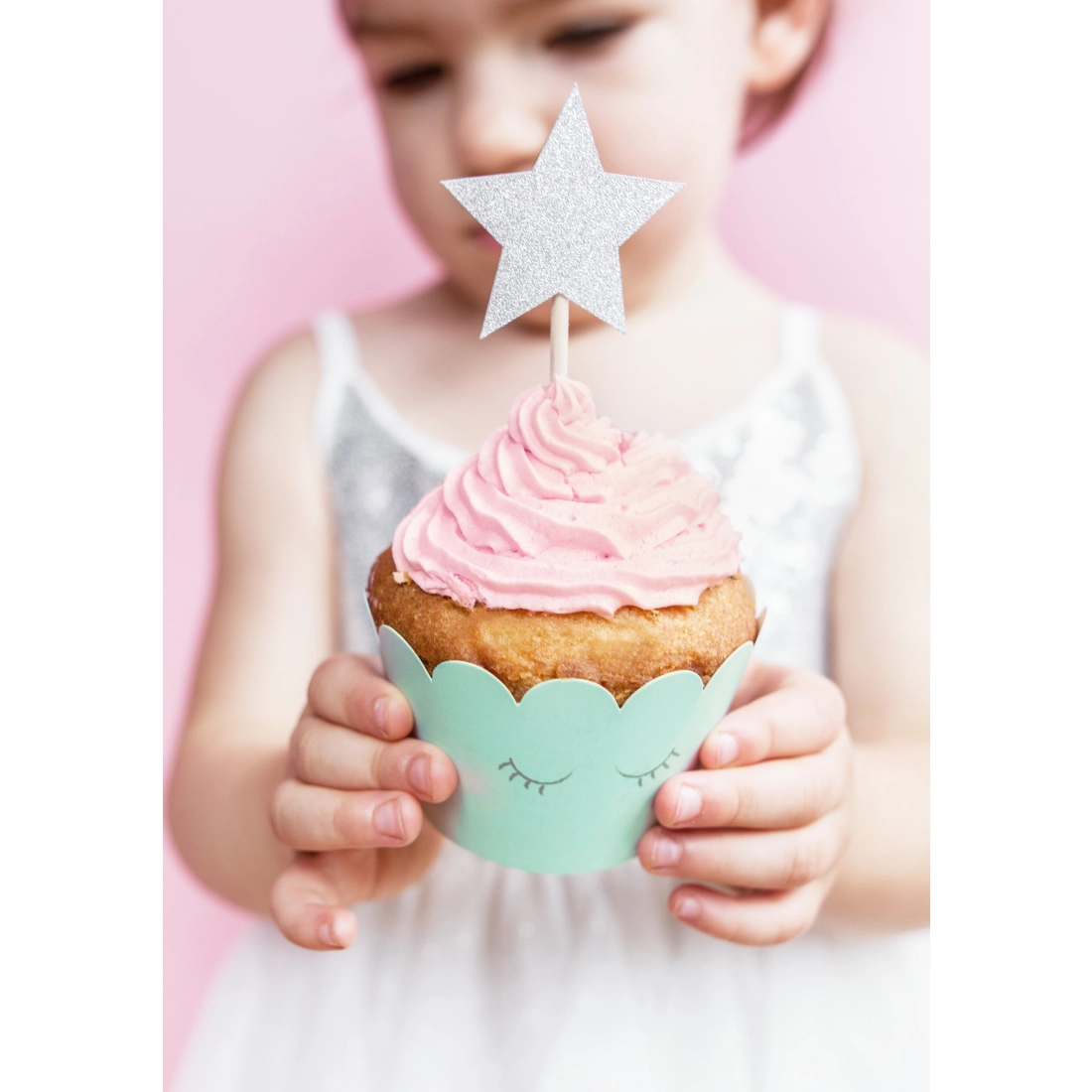 Srebrni bleščeči zapiči za cupcakes Zvezde, 6 kosov, 11,5 cm