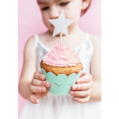 Srebrni bleščeči zapiči za cupcakes Zvezde, 6 kosov, 11,5 cm