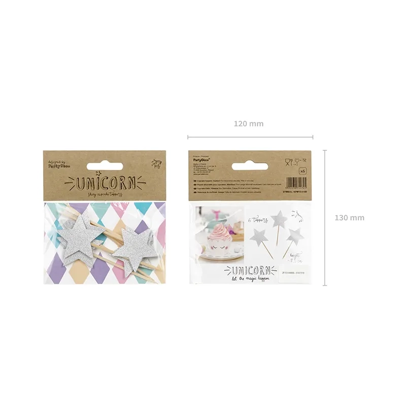 Srebrni bleščeči zapiči za cupcakes Zvezde, 6 kosov, 11,5 cm