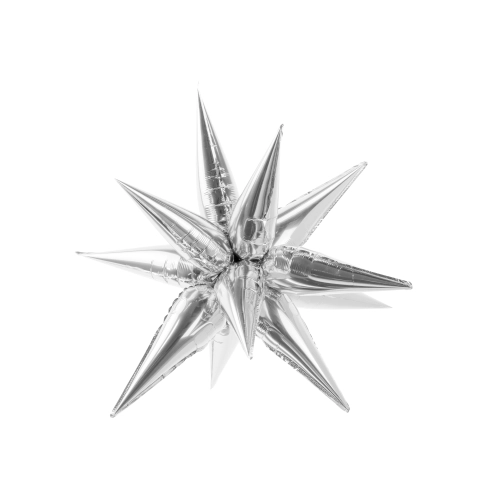 Stříbrný fóliový balónek hvězda 3D, 95 cm – lesklá dekorace