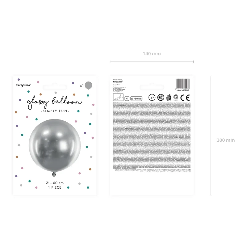 Srebrni okrogli bleščeči balon 60 cm – dekoracija za praznovanja