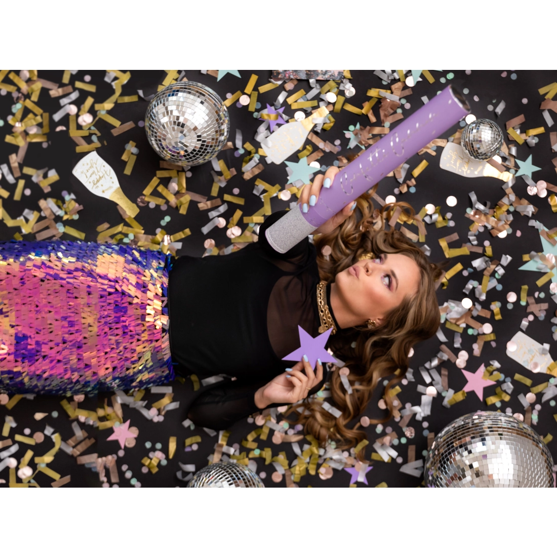 Srebrni konfeti top 40 cm – papirnati konfeti