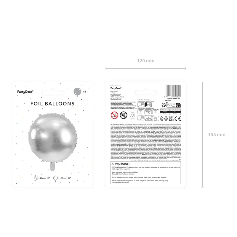 Srebrni okrogli folija balon zrcalni 45 cm za helij in zrak