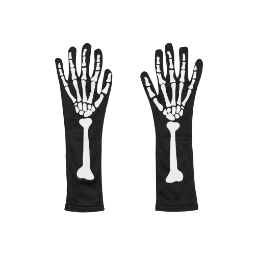 Világító csontvázas kesztyű, fekete, S/M méret, 39,5 cm