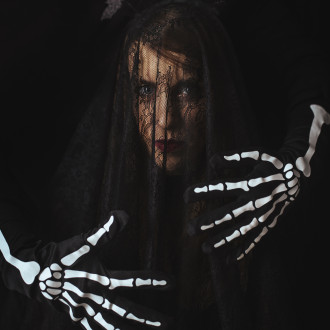 Svetleče rokavice s kostjo, črne, velikost S/M, 39,5 cm