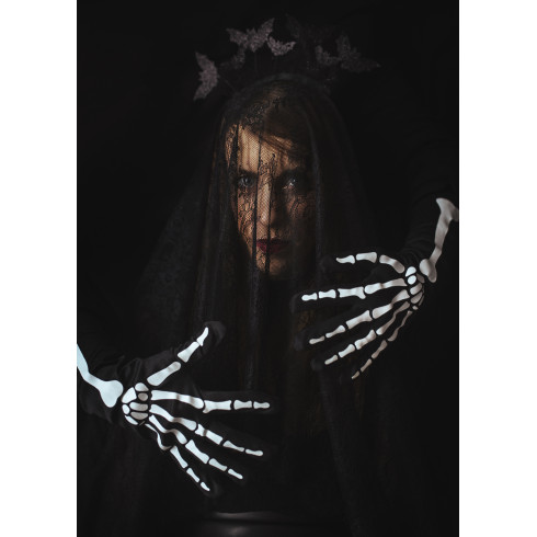 Svetleče rokavice s kostjo, črne, velikost S/M, 39,5 cm