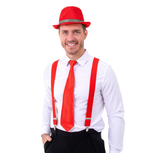 Rdeče naramnice za hlače za zabavo