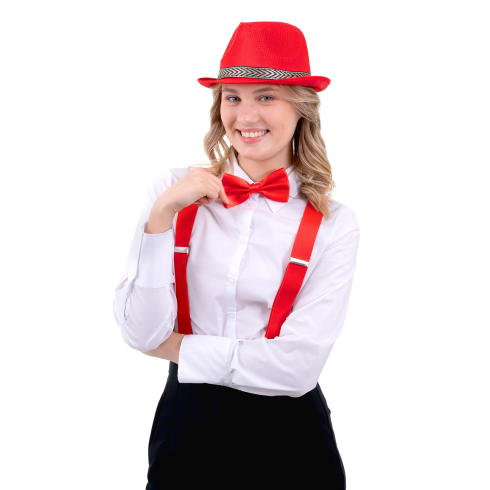 Rdeče naramnice za hlače za zabavo