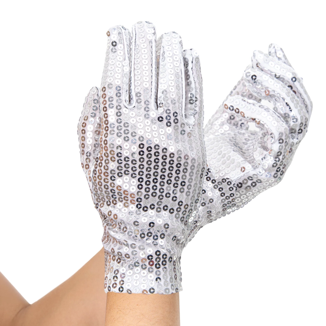 Csillogó ezüst partikesztyű, 26 cm