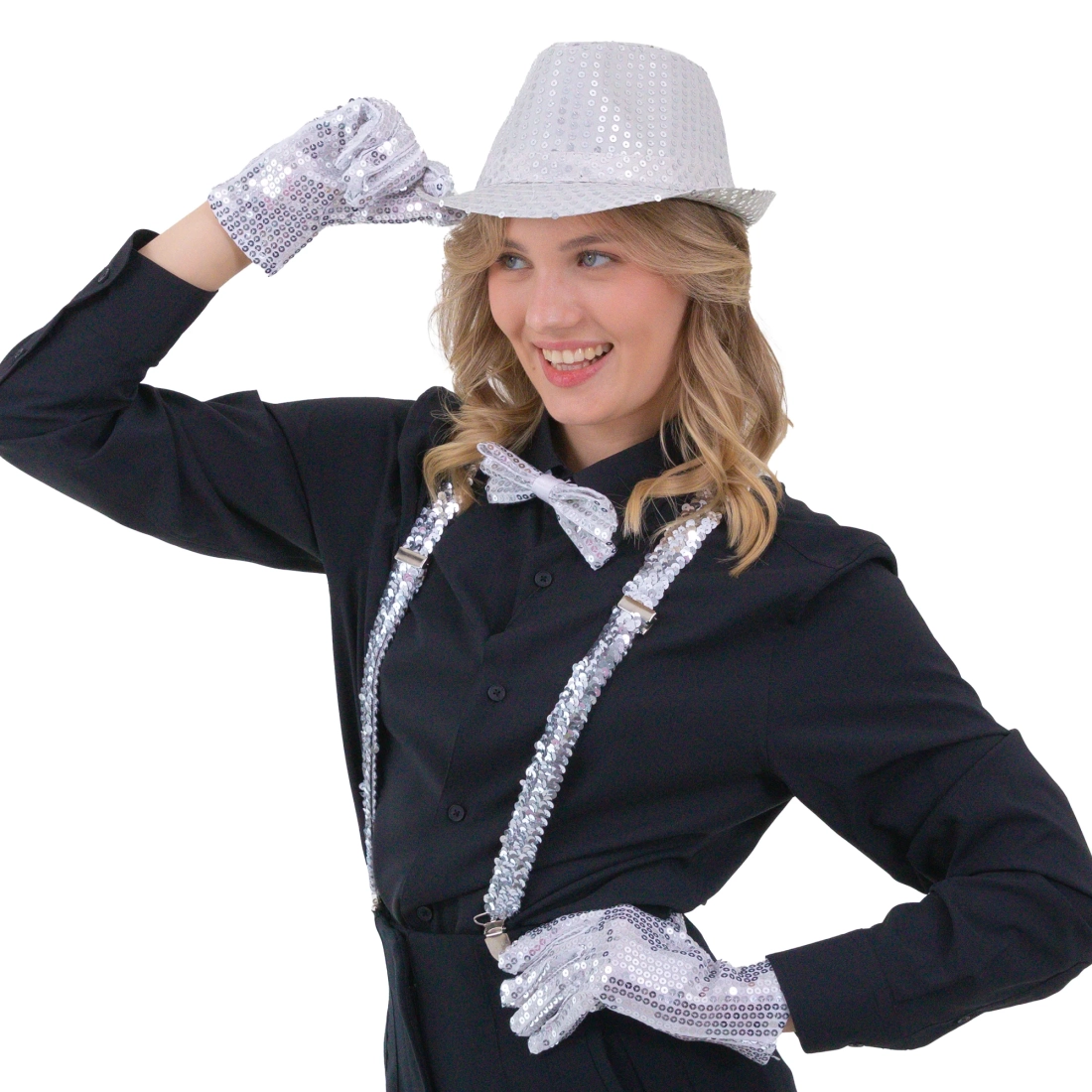 Csillogó ezüst partikesztyű, 26 cm