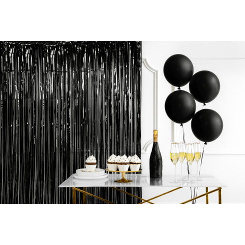 Bleščeč črn party zaves 90x250 cm – dekorativna folija za zabave Bleščeč črn party zaves 90x250 cm – dekorativna folija za zabave