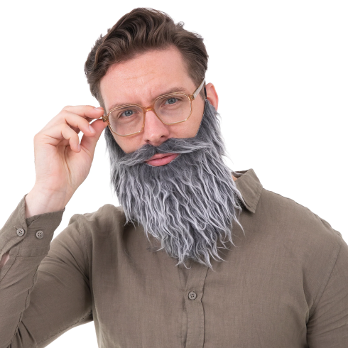 Umelá brada s fúzmi sivá na párty