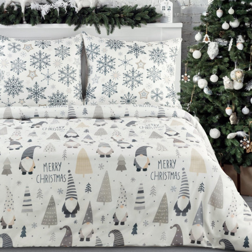 Vianočné obliečky 140x200 cm bavlnené renforcé, biele a oceľové