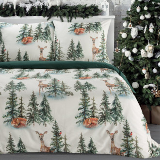 Vianočné obliečky 140x200 cm bavlnené renforcé, biele a zelené