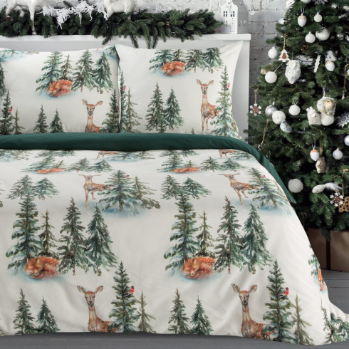 Vianočné obliečky 140x200 cm bavlnené renforcé, biele a zelené