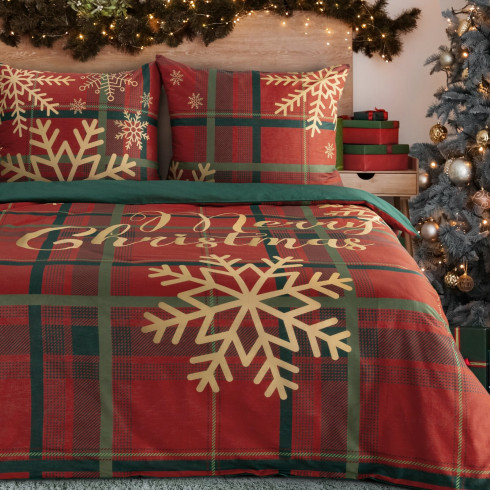 Vianočné obliečky 140x200 cm bavlnené renforcé, červené a fľaškovo zelené