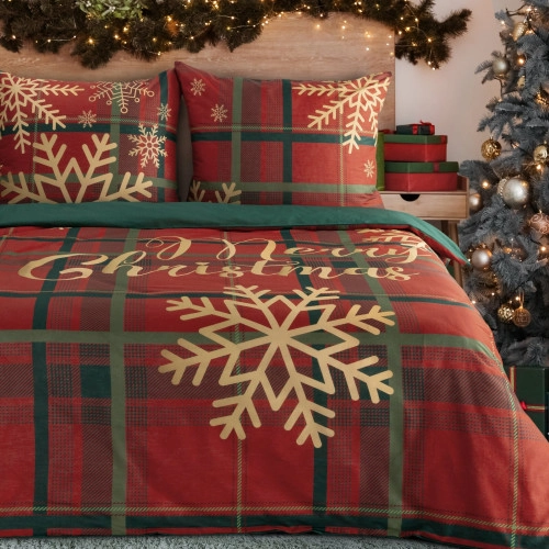 Vianočné obliečky 140x200 cm bavlnené renforcé, červené a fľaškovo zelené