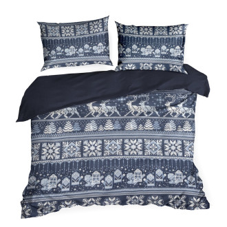 Vianočné obliečky 140x200 cm flanelové, tmavomodré a biele