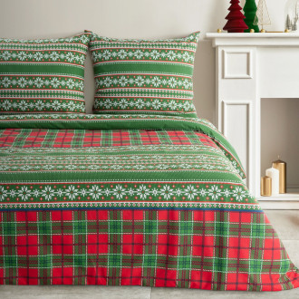 Vianočné obliečky 140x200 cm flanelové, zelené a červené