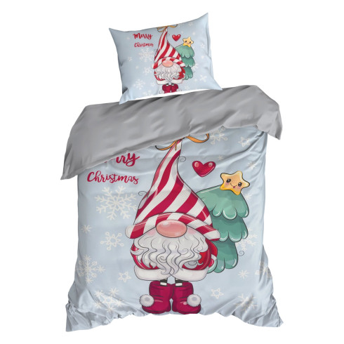 Vianočné obliečky 140x200 cm mikrovláknové, jasnosivé a červené