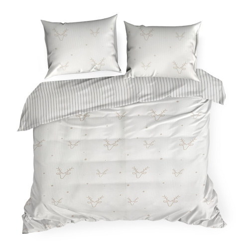 Vianočné obliečky 140x200 cm saténová bavlna, biele s béžovým motívom