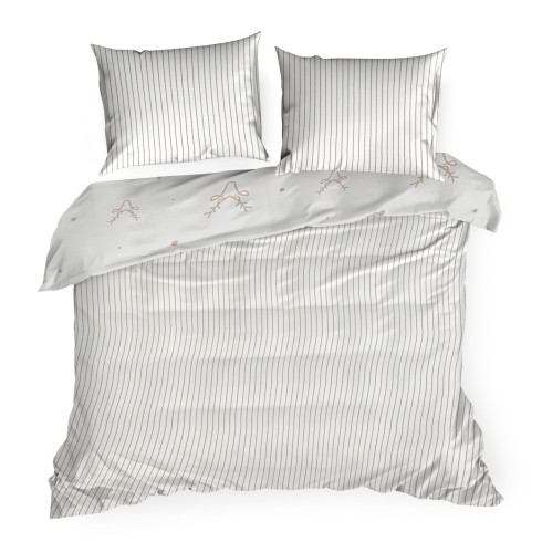 Vianočné obliečky 140x200 cm saténová bavlna, biele s béžovým motívom