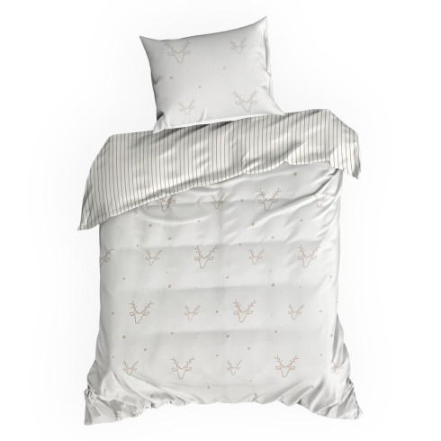 Vianočné obliečky 140x200 cm saténová bavlna, biele s béžovým motívom