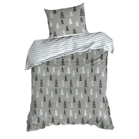 Vianočné obliečky 160x200 cm bavlnené flanelové, oceľové a biele