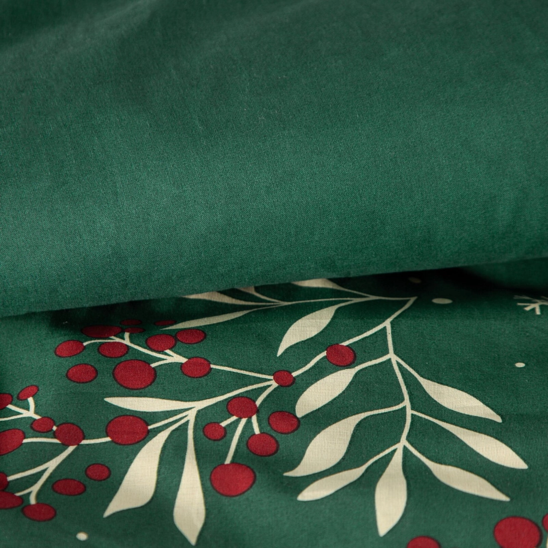 Vianočné obliečky 160x200 cm bavlnené, fľaškovo zelené a krémové