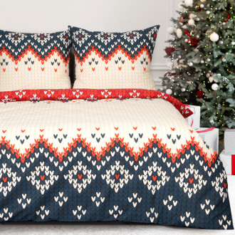 Vianočné obliečky 160x200 cm bavlnené renforcé, krémové a tmavomodré