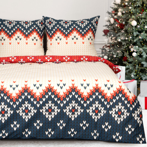 Vianočné obliečky 160x200 cm bavlnené renforcé, krémové a tmavomodré