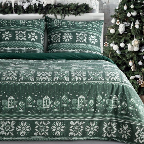 Vianočné obliečky 160x200 cm bavlnené renforcé, tmavozelené a biele