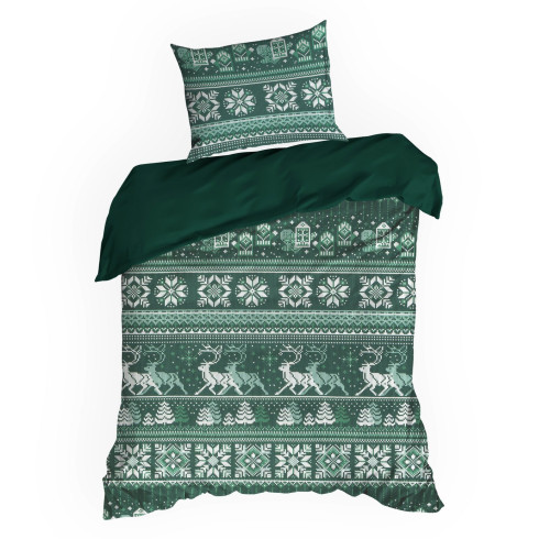Vianočné obliečky 160x200 cm bavlnené renforcé, tmavozelené a biele