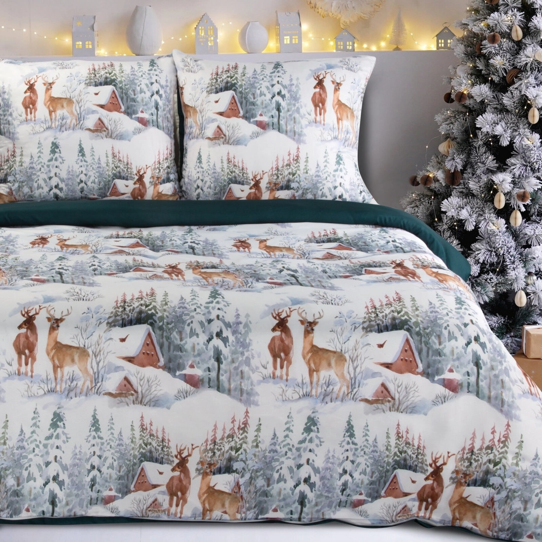 Vianočné obliečky 160x200 cm mikrovláknové, biele a zelené