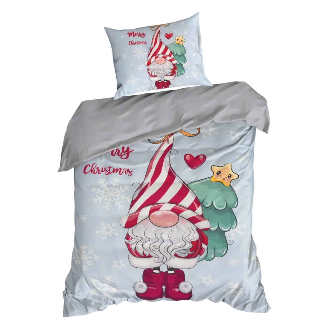 Vianočné obliečky 160x200 cm mikrovláknové, jasnosivé a červené