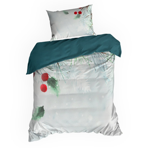 Vianočné obliečky 160x200 cm mikrovláknové, svetlosivé a tmavotyrkysové