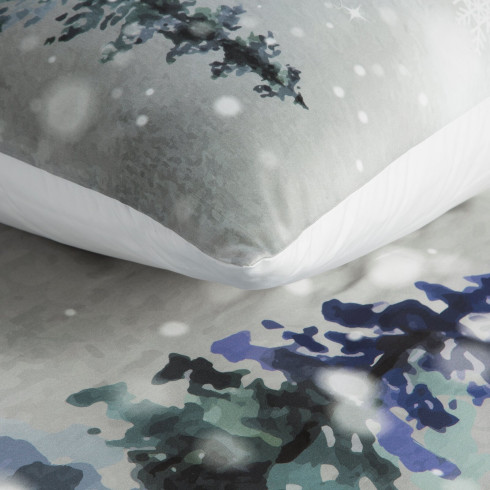 Vianočné obliečky 160x200 cm saténová bavlna, jasnosivé a biele