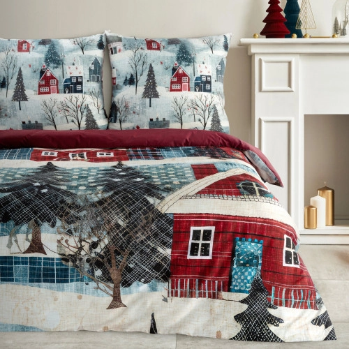 Vianočné obliečky 160x200 cm saténové bavlnené, červené a modré