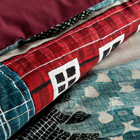 Vianočné obliečky 160x200 cm saténové bavlnené, červené a modré