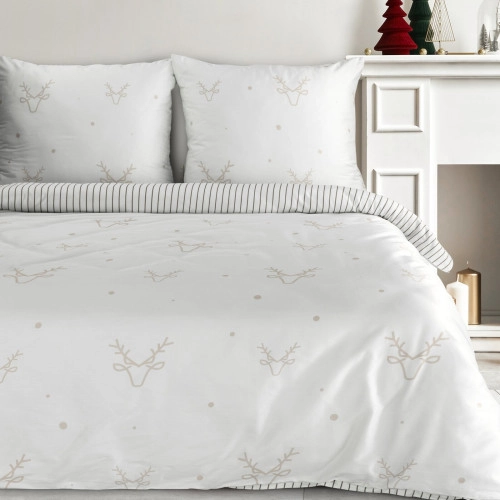 Vánoční povlečení 160x200 cm saténové, bílé a béžové