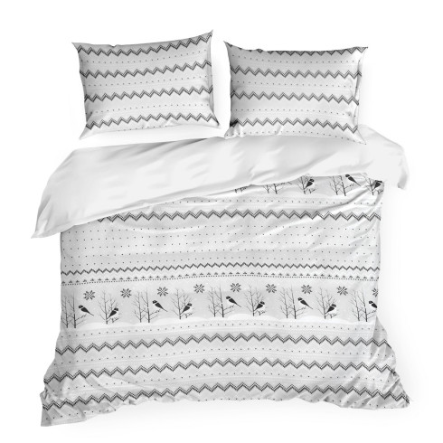 Vianočné obliečky 160x200 cm saténové, biele a oceľové