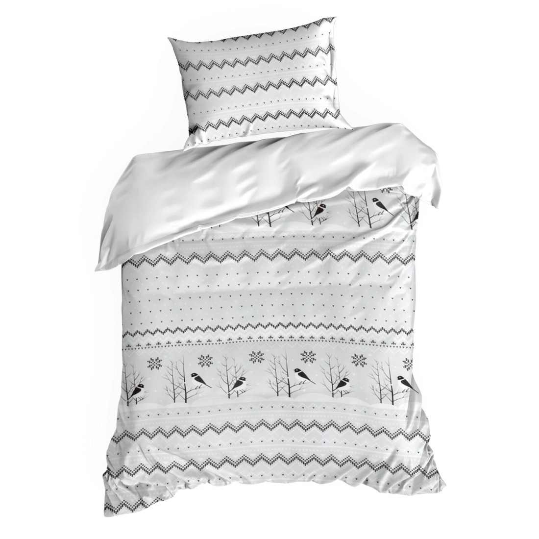 Vianočné obliečky 160x200 cm saténové, biele a oceľové
