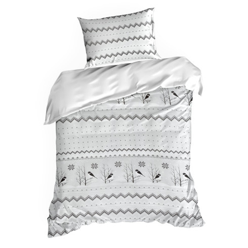 Vianočné obliečky 160x200 cm saténové, biele a oceľové