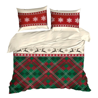 Vianočné obliečky 220x200 cm bavlna renforcé, kockované červené a zelené