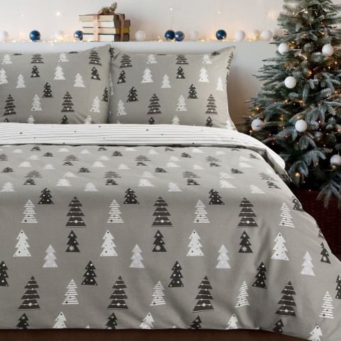 Vianočné obliečky 220x200 cm bavlnené flanelové, sivé a biele