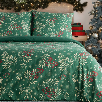 Vianočné obliečky 220x200 cm bavlnené, fľaškovo zelené a krémové